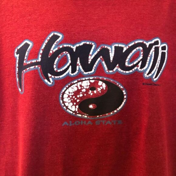 Hawaii Aloha State Red Men's Unisex Graphic T-Shirt Ying Yang Tropical Island - Picture 4 of 6